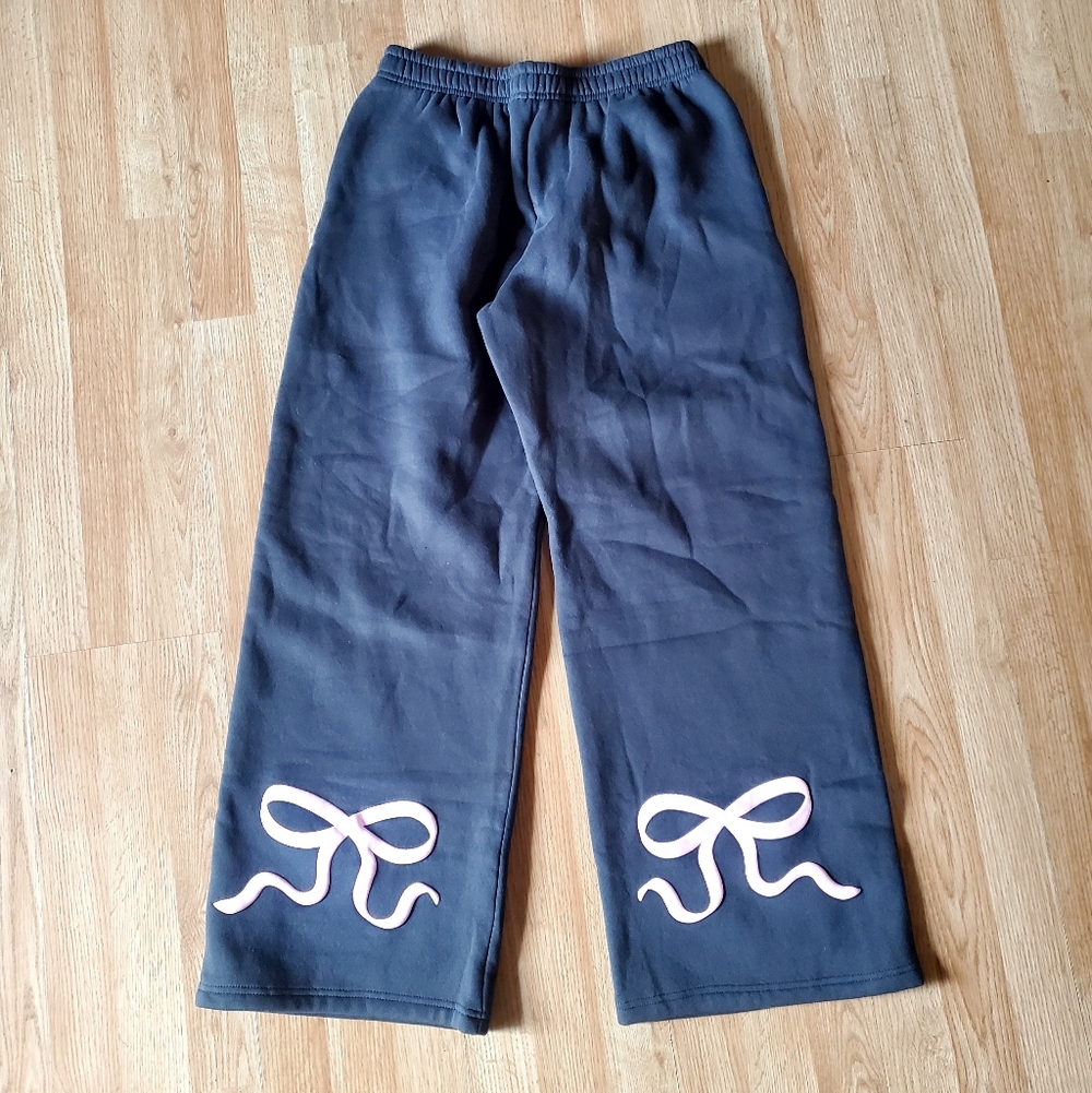 Edikted Grey Wide Leg Sweatpants With Bow Detail Size Medium